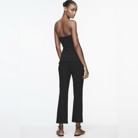 NWT ZARA TWO-PIECE FLARED JUMPSUIT BLACK STRAPLESS - Picture 4 of 16